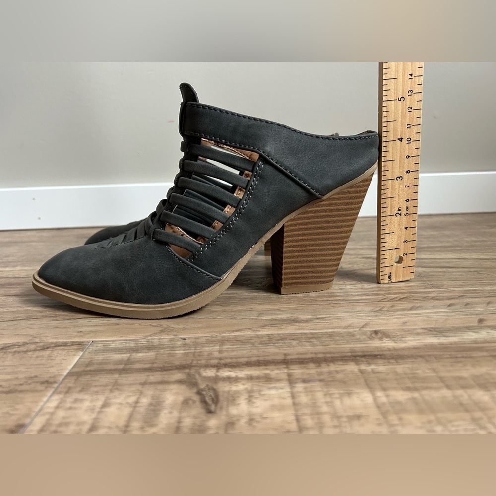 REPORT Weave Caged Slip On Mules Open Back Booties Stacked Block Heel black - Picture 8 of 11